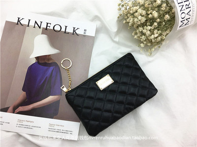 B00711 กระเป๋าคลัทช์เอนกประสงค์ หนัง PU ซิบบน สีดำ พร้อมช่องใส่บัตรด้านใน