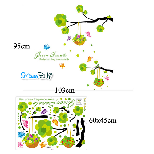 Transparent wall sticker สติ๊กเกอร์ติดผนัง กิ่งไม้ "Green Santa" (กว้าง95cm.xสูง103cm.)