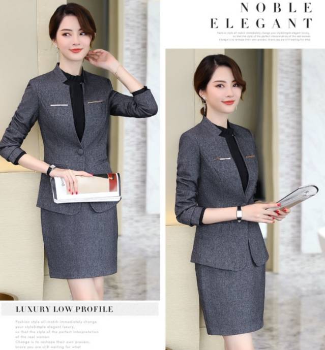 ชุดสูทกระโปรงสีแดง ชุดสูทกางเกงสีแดง สีเทา สีดำ ชุดพนักงานออฟฟิศ ชุดพนักงานต้อนรับโรงแรม