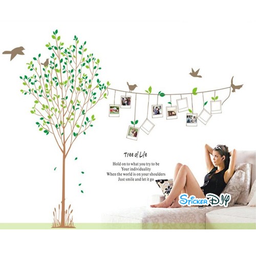 Bigsize Transparent Wall Sticker สติ๊กเกอร์แต่งผนังกรอบรูป Tree of Life สีเทา (กว้าง230cm.xสูง170cm.)