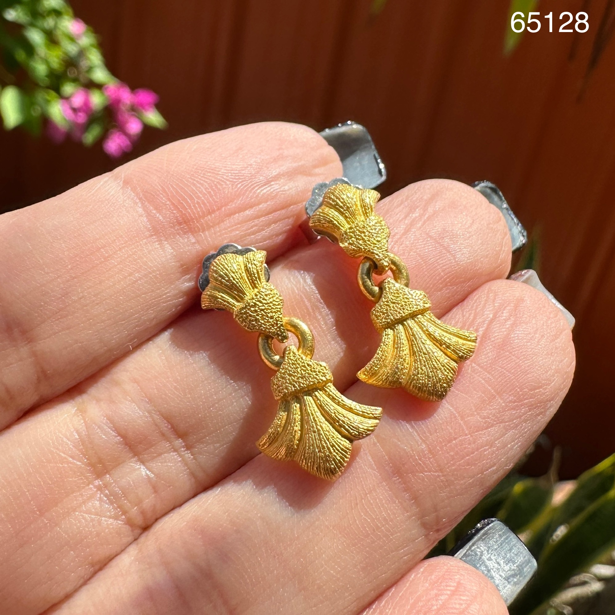 รหัส 65128 ต่างหู Prima Gold ทอง24K ลายใบไม้ ตุ้งติ้ง แป้นทอง14K นน. 7.67 g