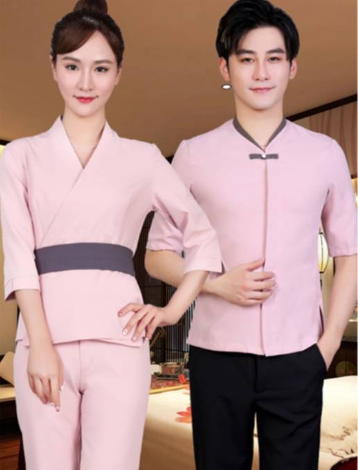 ยูนิฟอร์มคลินิกความงามสีชมพู ชาย หญิง ชุดนวดสปาสีชมพู