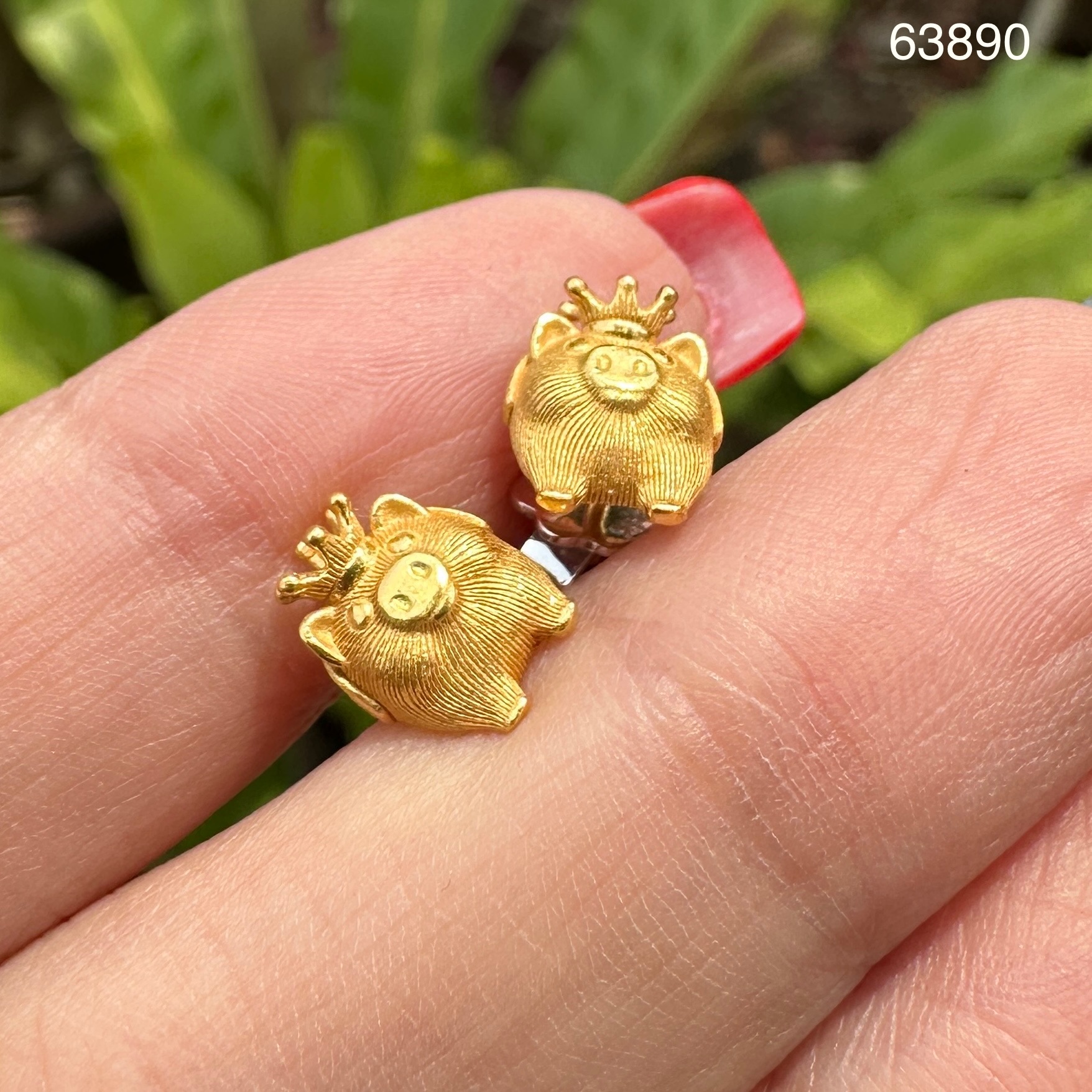 รหัส 63890 ต่างหู Prima Gold ทอง24K ลายหมูสวมมงกุฎ แป้นทอง14K นน. 3.35 g