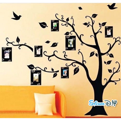 Bigsize Vinyl wall sticker สติ๊กเกอร์ติดผนัง ต้นไม้กรอบรูปด้านขวา สีดำ (กว้าง170cm.xสูง210cm.)