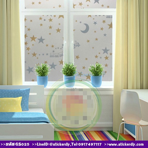 (กว้าง90cm.xยาว45cm.) สติ๊กเกอร์ฝ้าติดกระจก แบบมีกาวในตัว Gloden star
