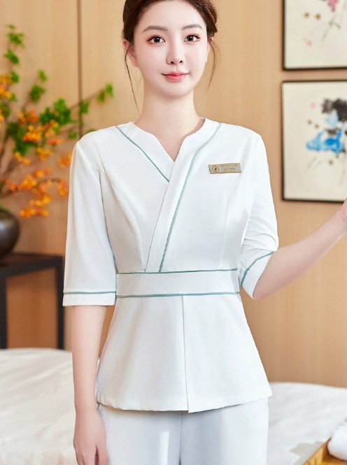 ชุดนวดสปา ชุดพนักงานซาวน่าเสริมสวย ชุดพนักงานนวด สีเขียว สีขาว ไซส์ S-7XL