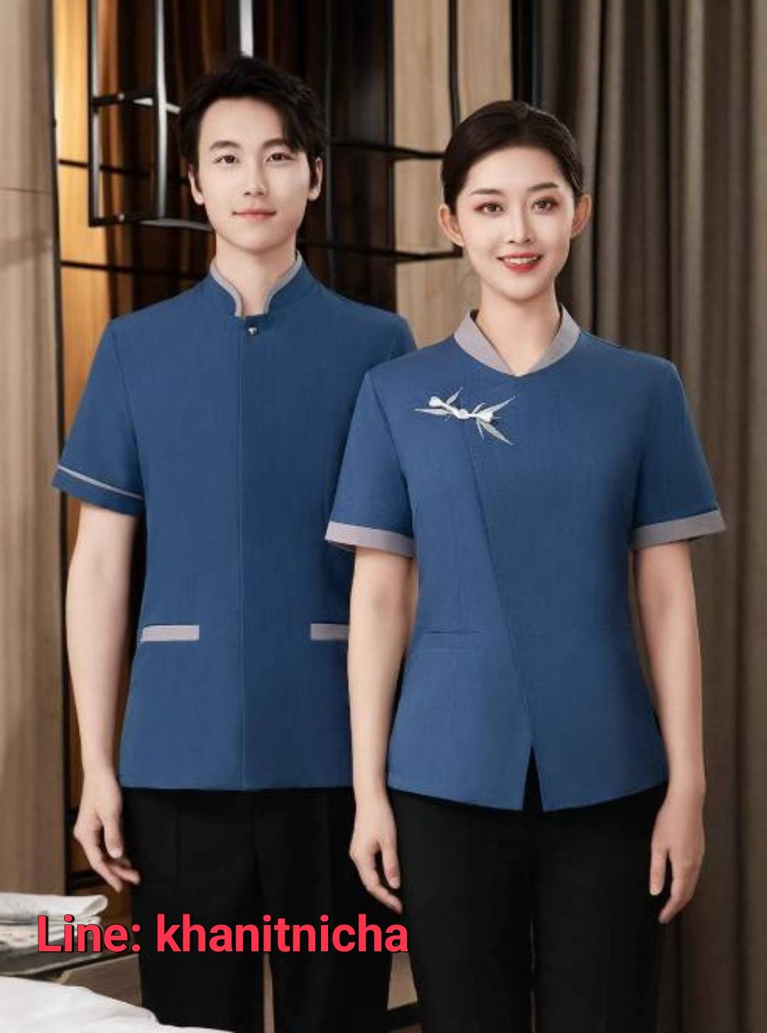 ชุดพนักงานทำความสะอาด เสื้อแม่บ้าน พ่อบ้าน เบลบอย สีเขียวอ่อน สีเขียวเข้ม สีฟ้า สีเทาอ่อน สีเทาเข้ม