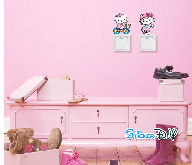 Wall sticker สติ๊กเกอร์ติดสวิตช์ไฟ KITTY typeC (กว้าง10cmxสูง11.5cm.)