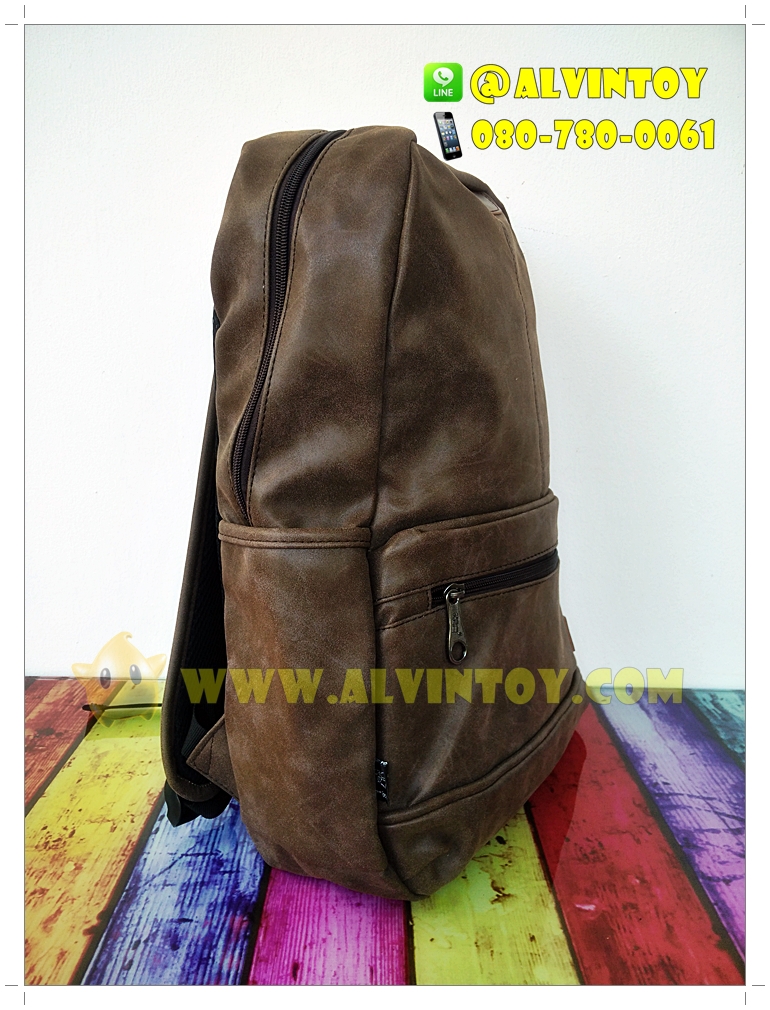 กระเป๋าเป้หนัง Three-Box สีน้ำตาลเข้ม