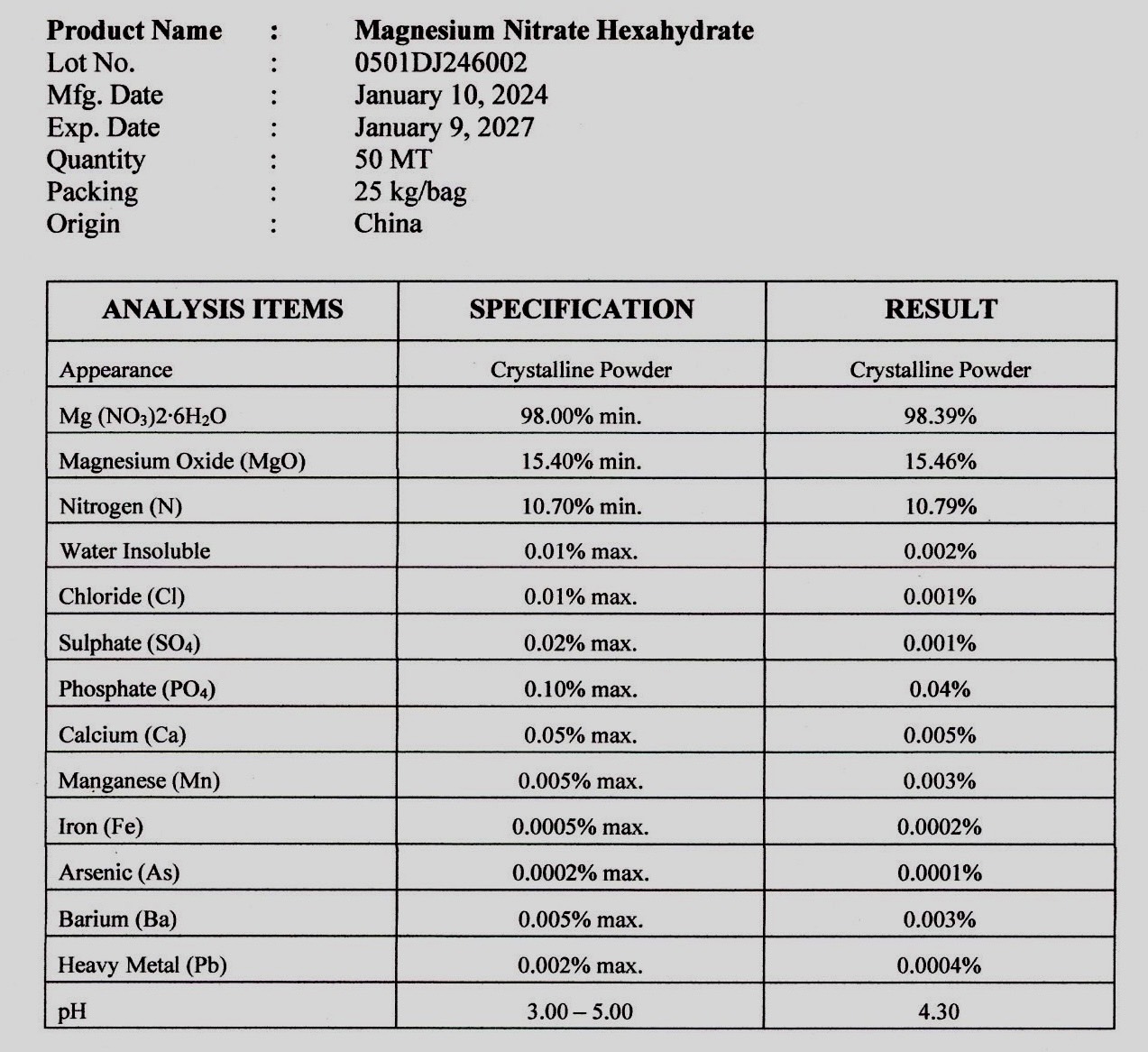 MgNO3 Magnesium Nitrate Hexahydrate แมกนีเซียมไนเตรท แบบเกล็ด (NPK 10-0-0+16MgO) บรรจุ 25 กิโลกรัม