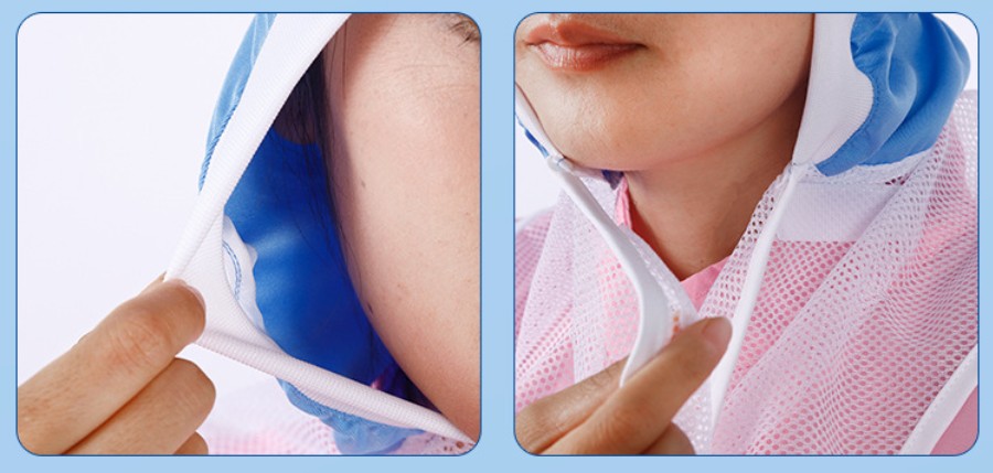 หมวกโรงงาน หมวกอนามัยป้องกันฝุ่น หมวกโรงงานคลุมไหล่ สีฟ้า สีขาว