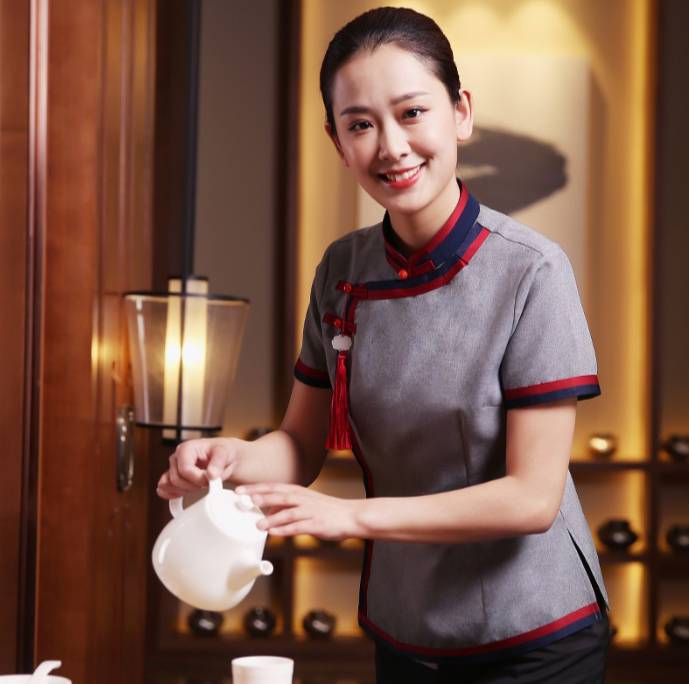 ชุดพนักงานร้านอาหารจีน ชุดฟอร์มพนักงานต้อนรับ ชุดพนักงานเสริฟ