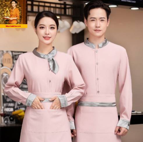 ชุดพนักงานต้อนรับร้านอาหาร สีเทา สีชมพู สีเขียวมิ้น