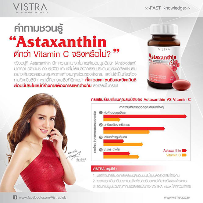 (ซื้อ3 ราคาพิเศษ) VISTRA ASTAXANTHIN 4MG 30 เม็ด แอสตาแซนติน สกัดจากสาหร่ายสีแดง ช่วยบำรุงผิว ลดริ้วรอย
