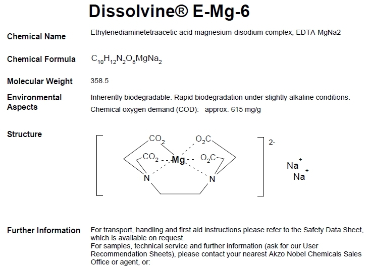 ผงจุลธาตุแมกนีเซียมคีเลตอีดีทีเอ Dissolvine E-MG-6 (EDTA Mg 6%; Aczonobel Netherland) บรรจุ 1 กิโลกรัม