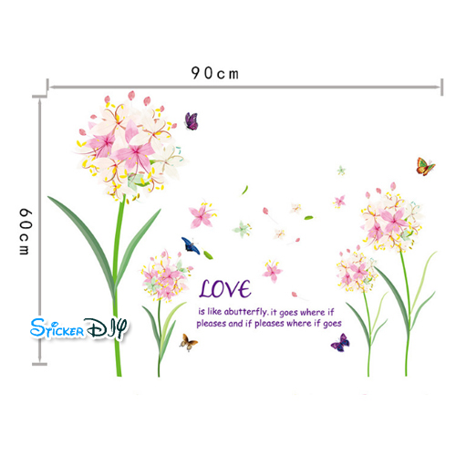 Transparent wall sticker สติ๊กเกอร์ติดผนัง ดอกลิลลี่ "Like abutterfly" (กว้าง90cm.xสูง60cm.)