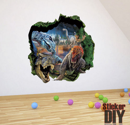 Wall Sticker สติ๊กเกอร์ติดผนัง 3D Jurassic Park สไตล์ D (กว้าง50cm.xสูง50cm.)
