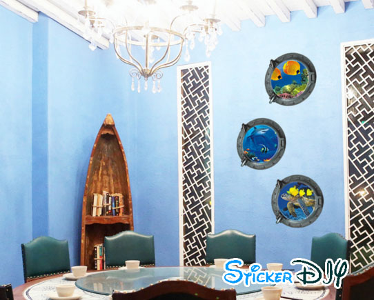 Wall sticker สติ๊กเกอร์ติดผนัง 3D OCEAN สไตล์ B (กว้าง33cmxสูง33cm จำนวน3ชิ้น ติดได้Freesize)
