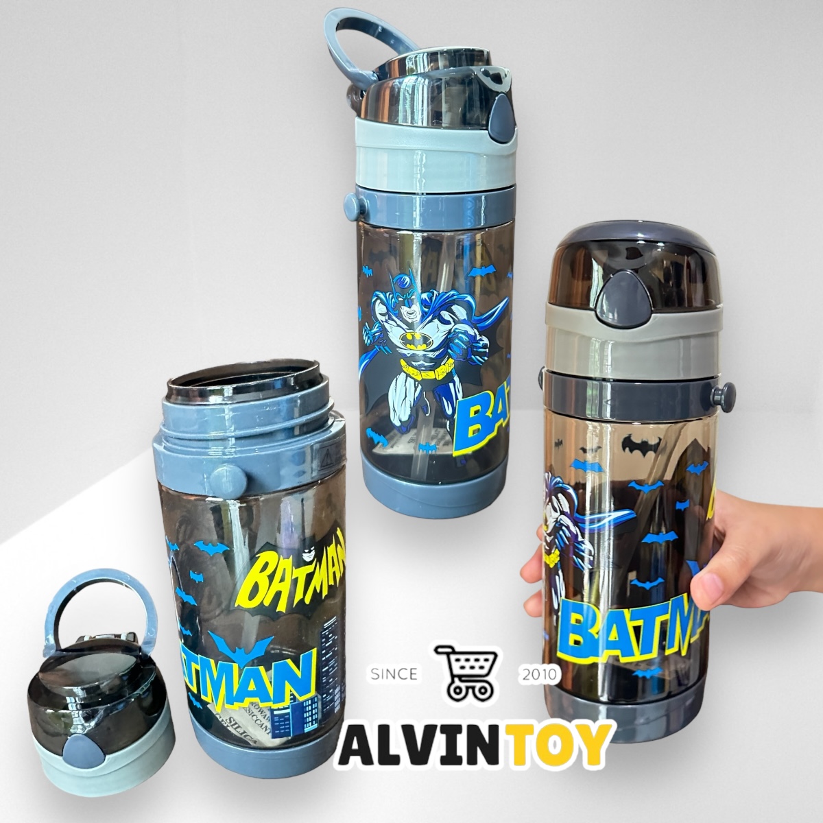 กระติกน้ำเด็ก Batman แบทแมน มีหลอดดูด 500 ml ขนาด 7x20 cm.
