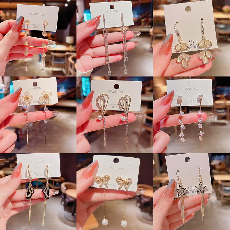 ต่างหูระย้าสไตล์เกาหลี คอลเลคชั่นใหม่ ดีไซน์หรูหรา ประดับเพชร CZ และมุก Korean Style Dangle Earrings Collection