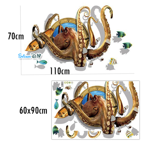 Wall Sticker สติ๊กเกอร์ติดผนัง 3D Underwater world XL8311 (กว้าง110cm.xสูง70cm)