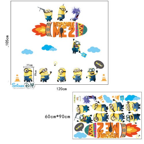 Transparent Wall sticker สติ๊กเกอร์ติดผนัง Minion Despicable ME2 (กว้าง120cm.xสูง105cm.)