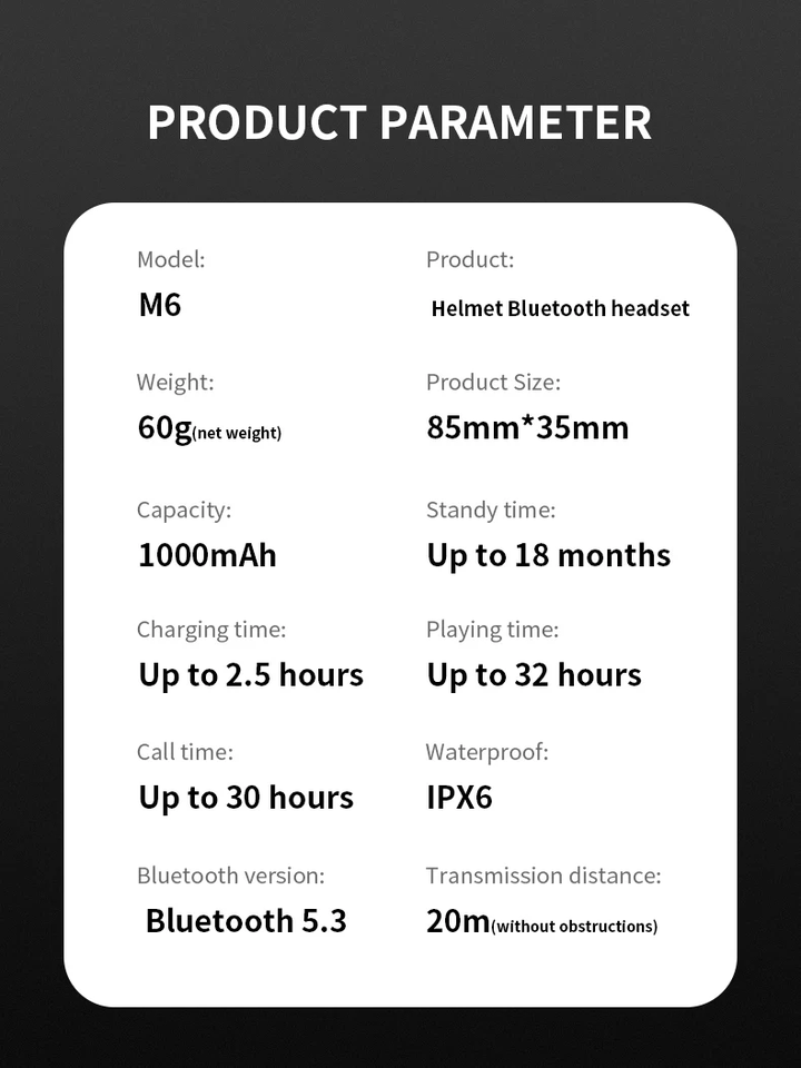 บูลทูธติดหมวก SOMAN model M6