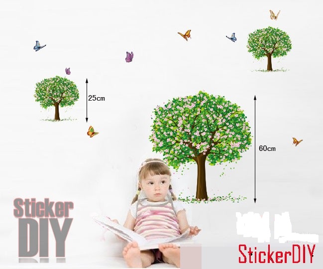 Transparent Wall sticker สติ๊กเกอร์ติดผนัง สวนดอกเชอรี่และผีเสื้อ (กว้าง150cm.xสูง75cm.)