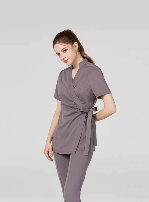 ชุดคลินิกความงาม ชุดนวดสปา ชุดพนักงานต้อนรับ ชุดพนักงานซาวน่า สีดำ สีเทา สีม่วง