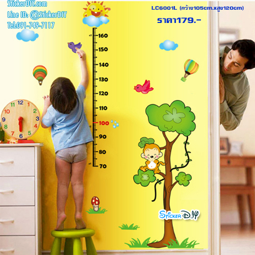 Transparent Wall Sticker สติ๊กเกอร์ติดผนัง วัดส่วนสูง Monkey LC6001L (กว้าง105cm.xสูง120cm)