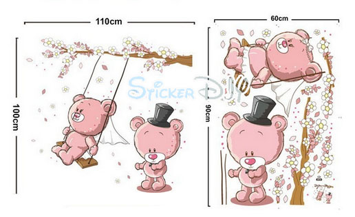Transparent wall sticker สติ๊กเกอร์ติดผนัง Winnie swing (กว้าง110cm.xสูง100cm.)
