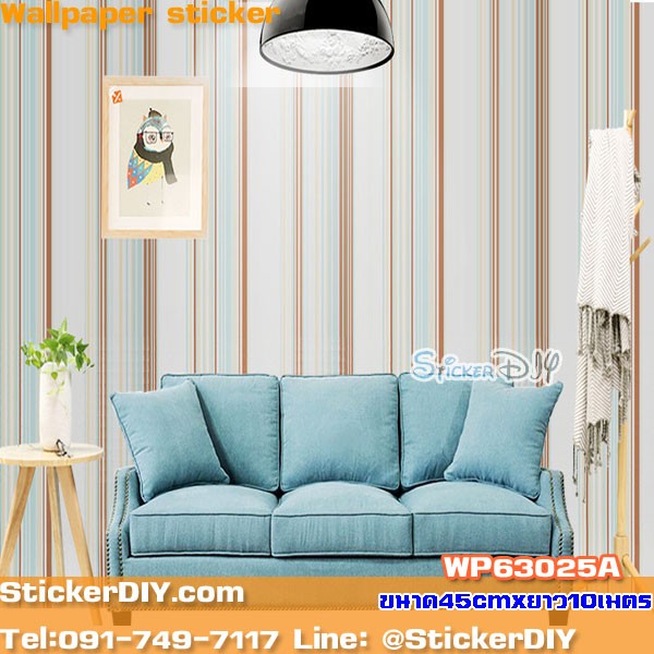 (กว้าง45cm.xยาว10m.)Wallpaper sticker วอลเปเปอร์แบบกาวในตัว Line WP63025A