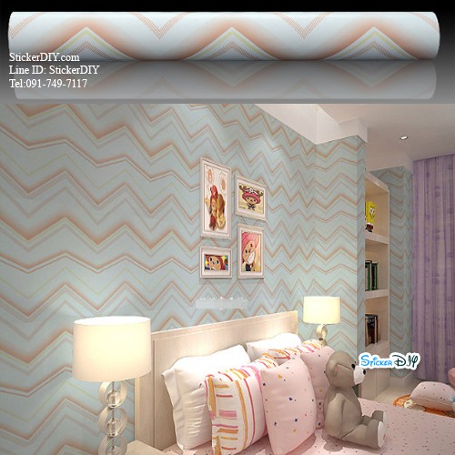 (กว้าง45cm.xยาว10m.)Wallpaper sticker วอลเปเปอร์แบบกาวในตัว Line สไตล์G สีโอรส