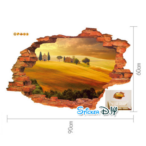Wall Sticker สติ๊กเกอร์ติดผนัง 3D NATURAL สไตล์D (กว้าง89cm.xสูง59cm)
