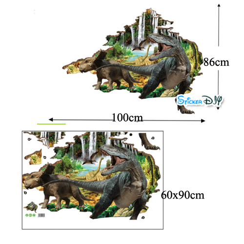 Transparent wall sticker สติ๊กเกอร์ติดผนัง 3D Dinosaur D (กว้าง100cm.xสูง86cm.)