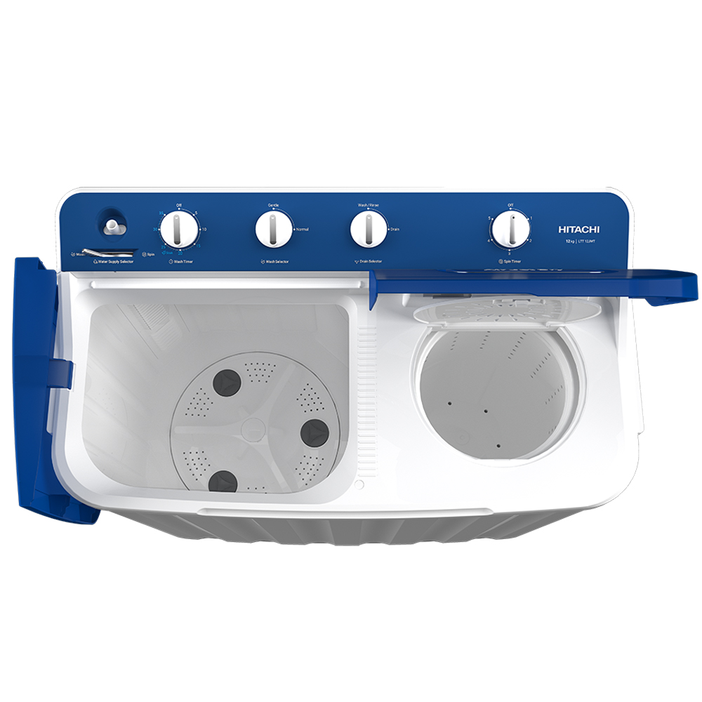 HITACHI รุ่นLTT 12JWT New Twin Tub ซัก 12 กก. / ปั่นแห้ง 8 กก. สีเทา สีฟ้า