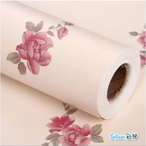 (กว้าง45cm.xยาว10m.)Wallpaper sticker วอลเปเปอร์แบบกาวในตัว Flower สไตล์O
