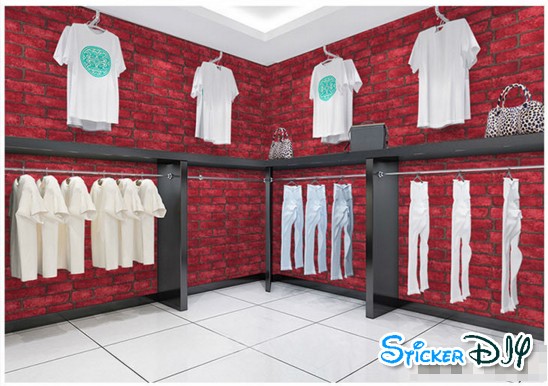 (หน้ากว้าง122cm.xยาว5m.) Wallpaper sticker วอลเปเปอร์แบบกาวในตัว ลายอิฐแดง