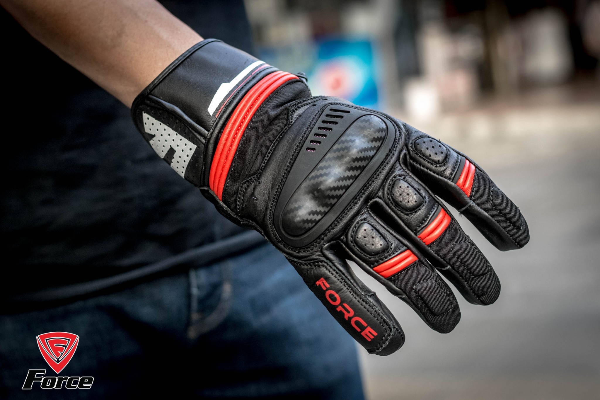 ถุงมือ force รุ่น Alpine Gloves made of Cowhide (Black/Red)