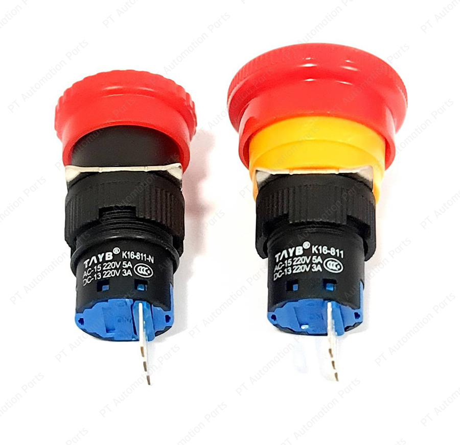 สวิตช์หยุดฉุกเฉิน สวิตช์หัวเห็ด TAYB K16-811 K16-811-N ø16mm 1NO/1NC AC-15-220V 5A/DC-13-220V 3A Emergency Stop Switch Mushroom Button Switch มีให้เลือก 2แบบ