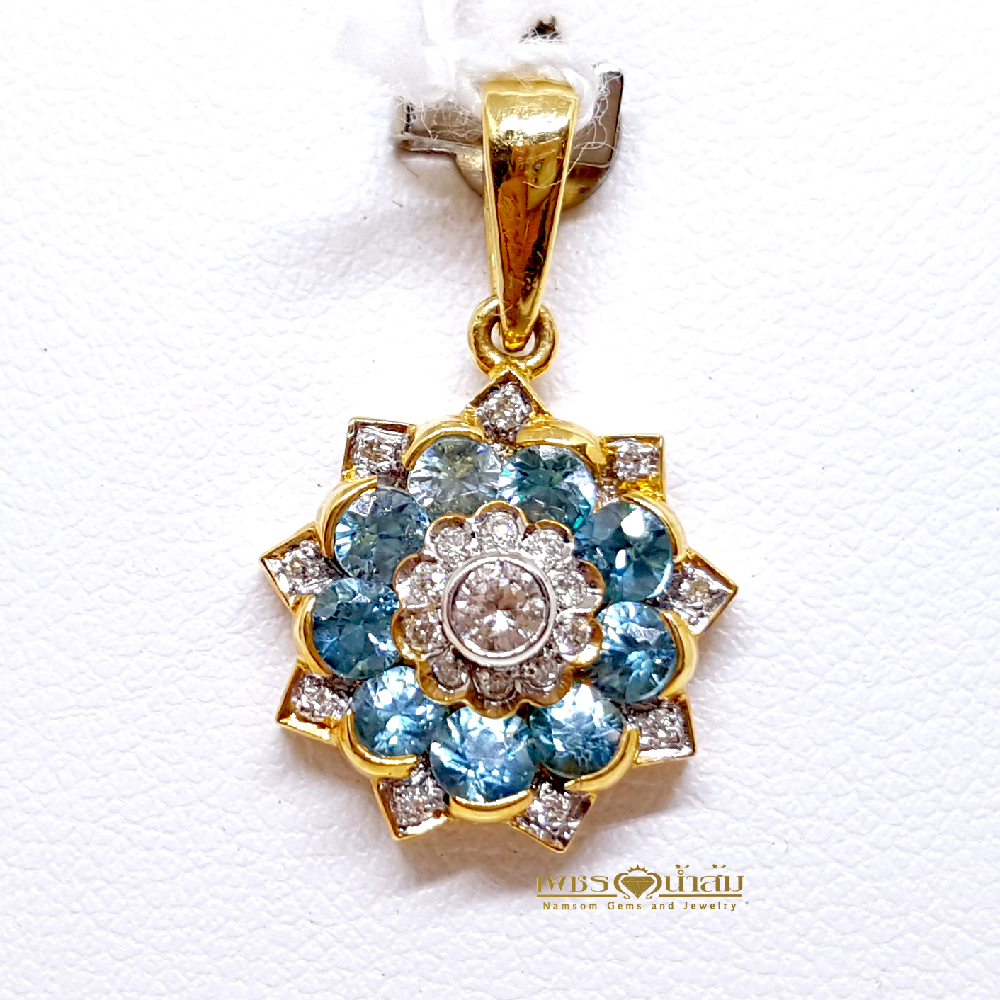 จี้พลอยเพทาย Blue Zircon สีสวยน้ำงาม งานคลาสสิก ทรงไทย