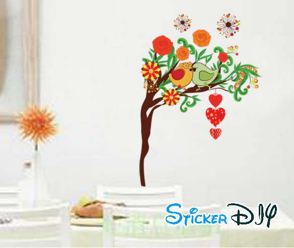 Transparent wall sticker สติ๊กเกอร์ติดผนัง กิ่งไม้นกคู่รัก (กว้าง60cm.xสูง80cm.)