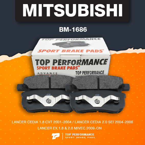 (ประกัน 3 เดือน) ผ้าเบรค หลัง MITSUBISHI LANCER CEDIA / LANCER EX - TOP PERFORMANCE JAPAN - BM 1686 - ผ้าเบรก มิตซูบิชิ แลนเซอร์ ซีเดีย