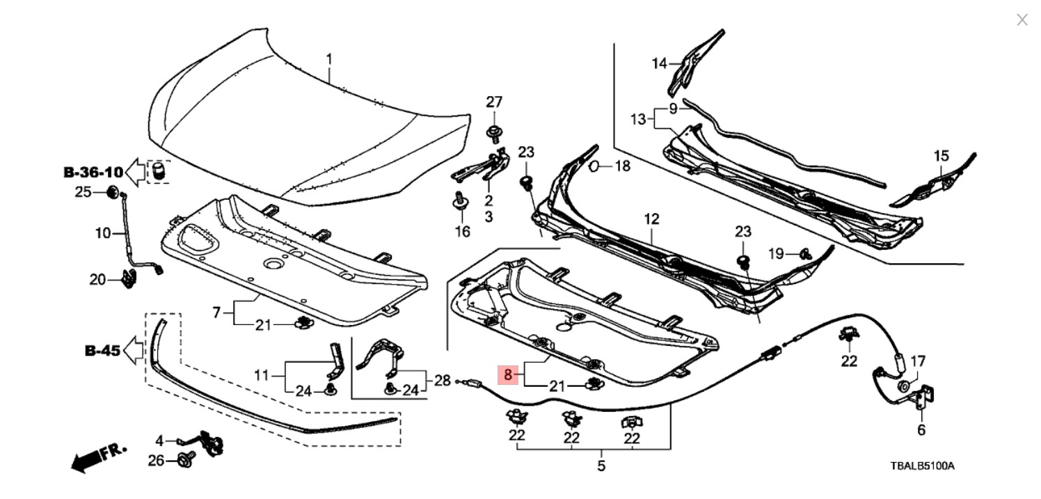 แท้ศูนย์ แผ่นกันความร้อนฝากระโปรง พร้อมหมุดยึด HONDA CIVIC FC/FK ปี2016-2020 ซีวิค เอฟซี เอฟเค เครื่อง 1.5-1.8 รับประกัน 1 ปี / 74141TEAT00
