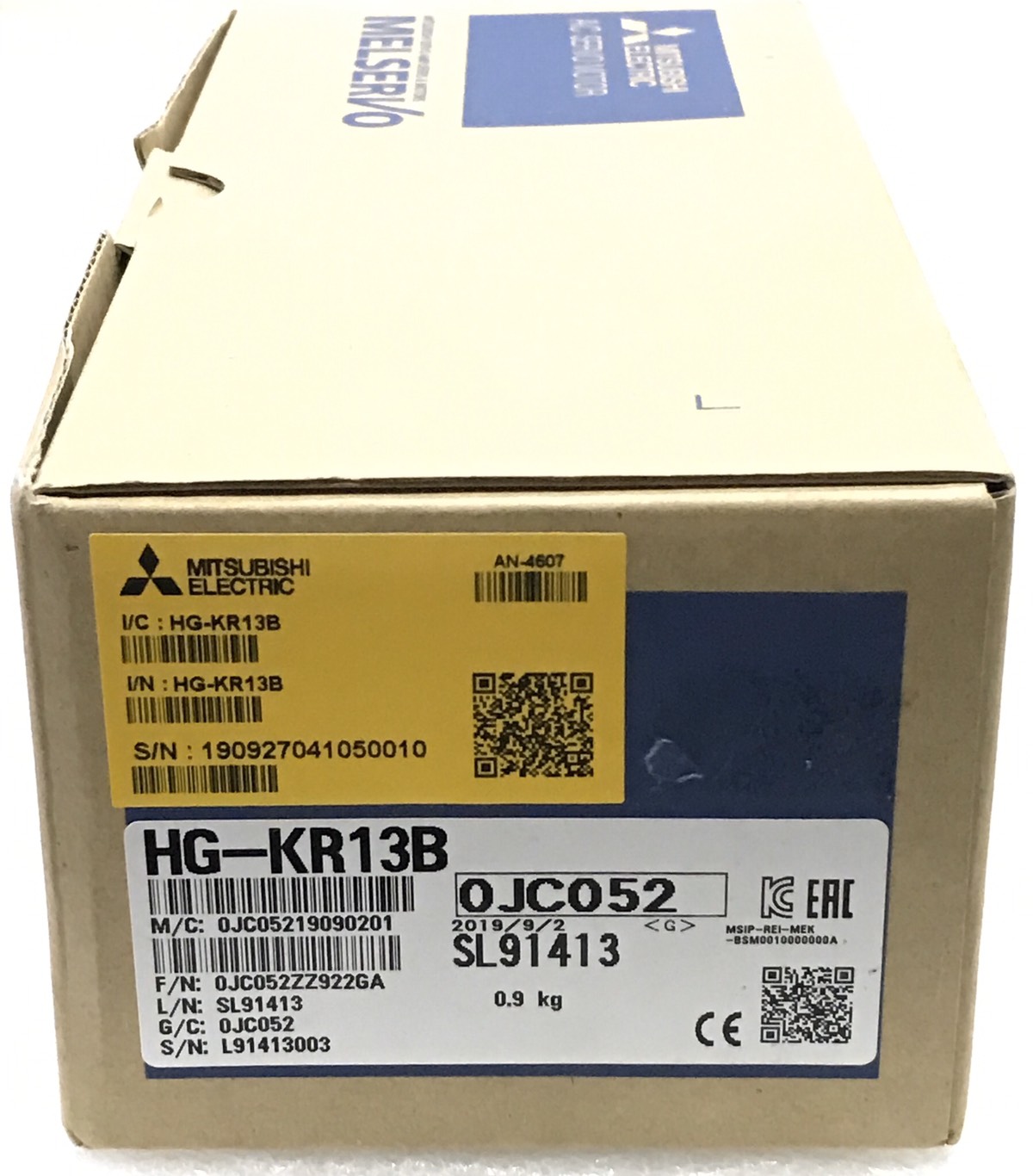 Mitsubishi HG-KR13B AC Servo Motor 100W 0.1KW 3000 RPM with Electromagnetic Brake HG-KR Series Low inertia, Small Capacity for Servo Drive MR-J4-10A, MR-J4-10B มิตซูบิชิ เซอร์โวมอเตอร์ HG-KR13B