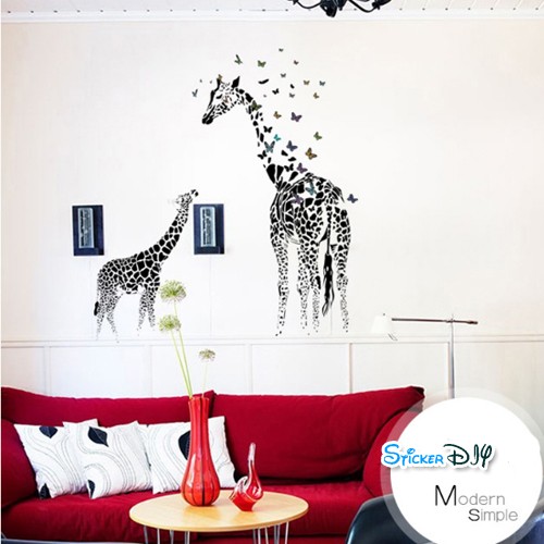 Transparent wall sticker สติ๊กเกอร์ติดผนัง Giraffe คู่แม่ลูก (กว้าง115cm.xสูง130cm)