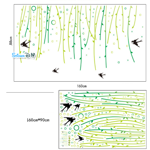 Transparent Wall Sticker สติ๊กเกอร์ติดผนัง โมบายนกนางแอ่น (กว้าง160cm.xสูง88cm.