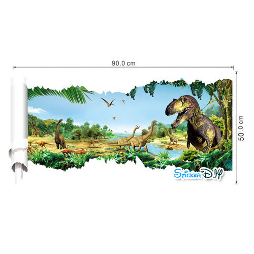 Wall sticker สติ๊กเกอร์ติดผนัง 3D Jurassic Park สไตล์ H(กว้าง90cm.xสูง50cm.)
