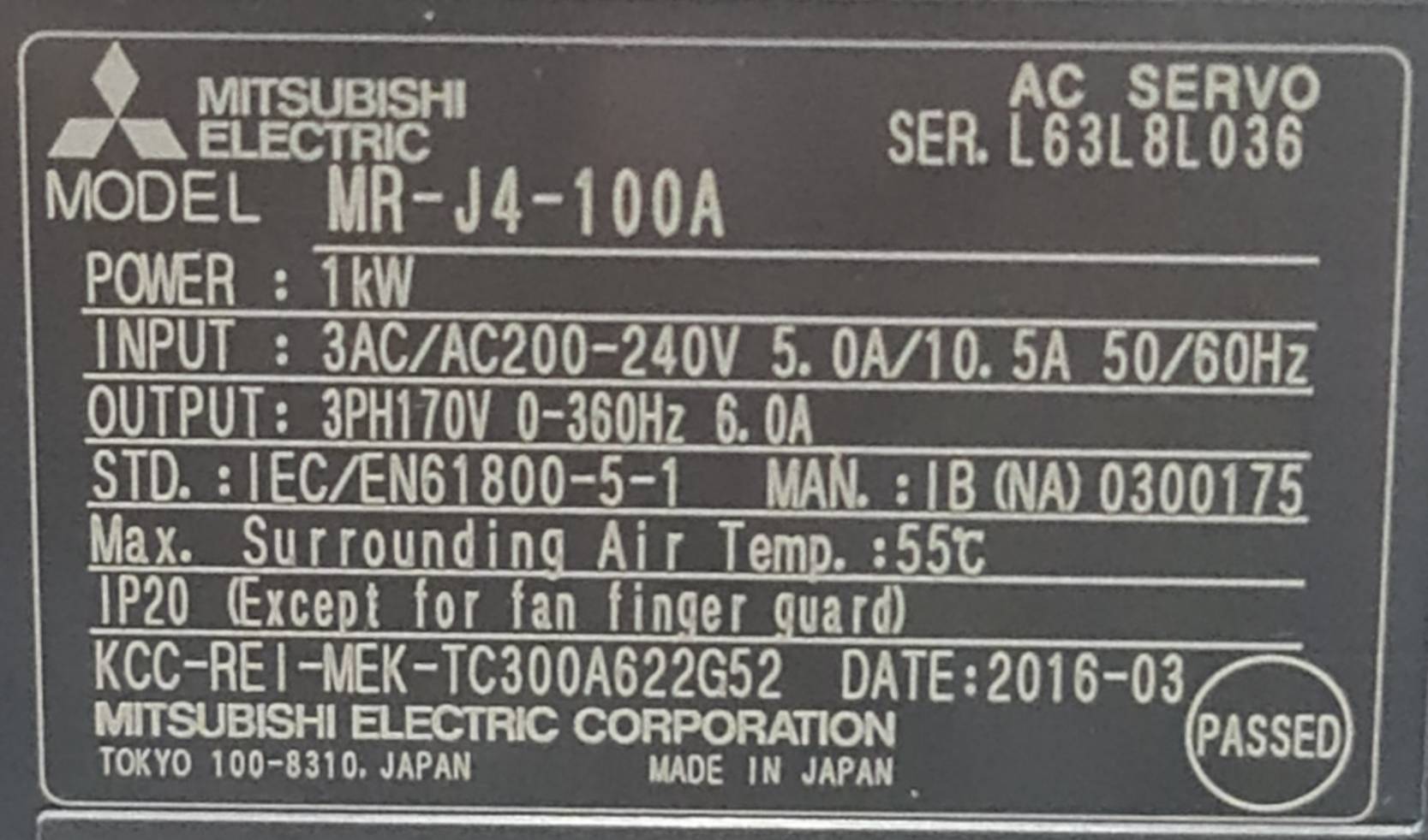 Mitsubishi MR-J4-100A AC Servo Drive Amplifier MELSERVO J4 Series for Servo Motor HG-SR81 HG-SR102 HG-JR53 HG-JR103 มิตซูบิชิ เซอร์โวไดร์