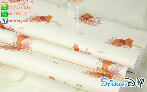 (กว้าง122cm.xยาว5m.) Wallpaper sticker วอลเปเปอร์แบบกาวในตัว ลาย Winnie the Pooh